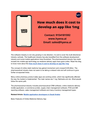 Cost and Features to Develop Medicine Delivery App like 1mg