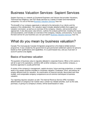 Business Valuation Services- Sapient Services