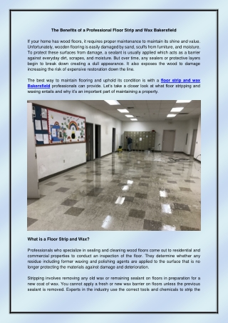 The Benefits of a Professional Floor Strip and Wax Bakersfield