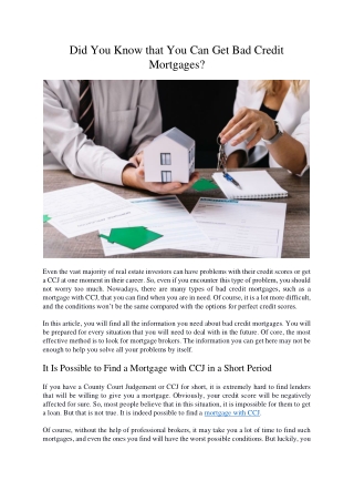Did You Know that You Can Get Bad Credit Mortgages