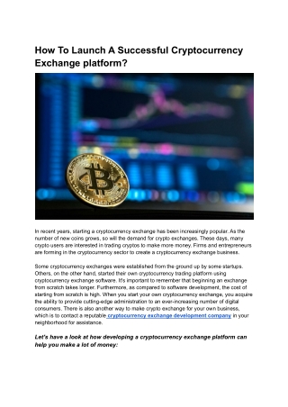 How To Launch A Successful Cryptocurrency Exchange platform