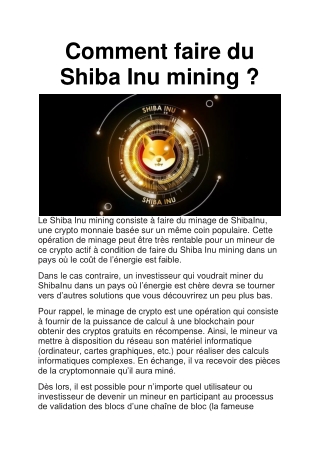 Comment faire du Shiba Inu mining ?