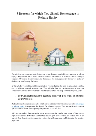 3 Reasons for which You Should Remortgage to Release Equity