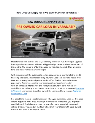 How Does One Apply For a Pre-owned Car Loan in Varanasi?