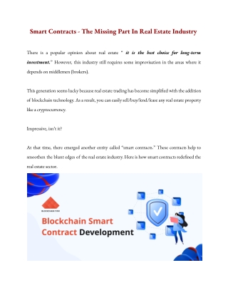 Smart Contracts - The Missing Part In Real Estate Industry