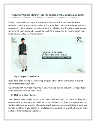 Top 5 Kurta Pajama Styling Tips for a Suave Look
