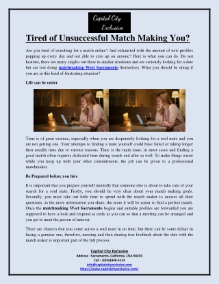 Tired of Unsuccessful Match Making You