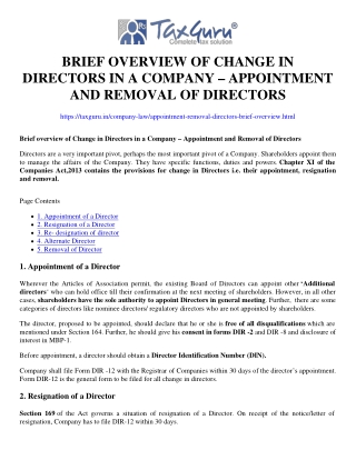 Appointment and Removal of Directors- Brief overview