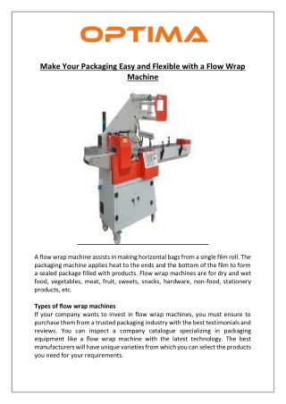 Make Your Packaging Easy and Flexible with a Flow Wrap Machine