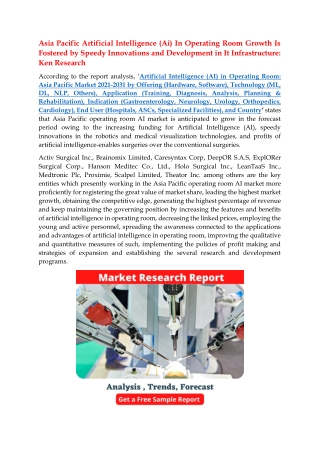 Asia Pacific Operating Room AI Market Research Report & Industry Analysis: Ken R