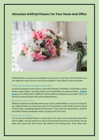 Attractive Artificial Flowers For Your Home And Office