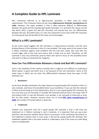 A Complete Guide to HPL Laminate