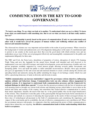 Communication Is The Key To Good Governance