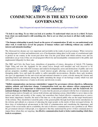 Communication Is The Key To Good Governance