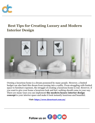 Best Tips for Creating Luxury and Modern Interior Design