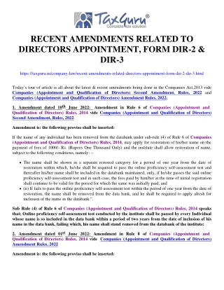 Recent amendments related to Directors appointment, Form DIR-2 & DIR-3
