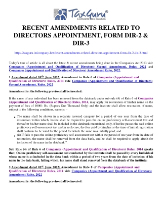 Recent amendments related to Directors appointment, Form DIR-2 & DIR-3