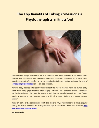 The Top Benefits of Taking Professionals Physiotherapists in Knutsford