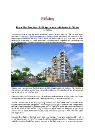 Tips to Find Premium 2 BHK Apartments In Bellandur by Nikhar Aventino