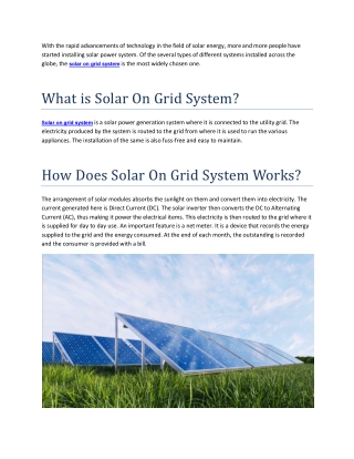 Solar On Grid System