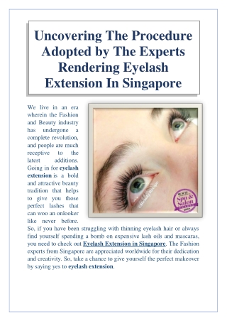 Uncovering The Procedure Adopted by The Experts Rendering Eyelash Extension In Singapore