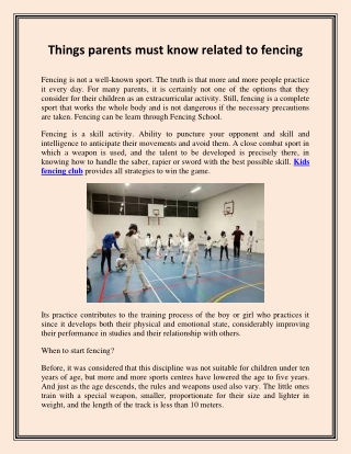 Things parents must know related to fencing