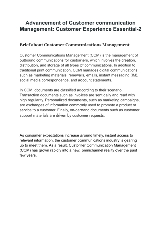 Advancement of Customer communication Management Customer Experience Essential 2