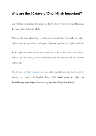 Why are the 10 days of Dhul Hijjah important