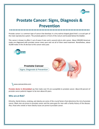 Prostate Cancer Signs, Diagnosis & Prevention
