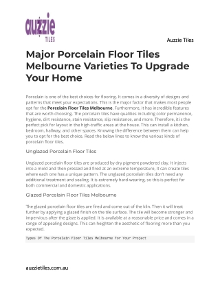 Major Porcelain Floor Tiles Melbourne Varieties To Upgrade Your Home