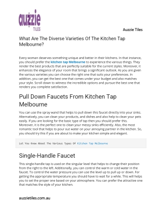 What Are The Diverse Varieties Of The Kitchen Tap Melbourne