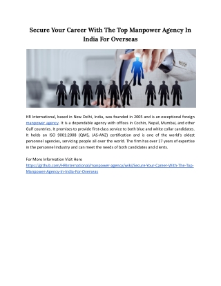 Secure Your Career With The Top Manpower Agency In India For Overseas