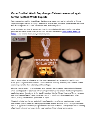 Qatar Football World Cup changes Taiwan’s name yet again for the Football World Cup site