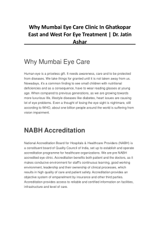Why Mumbai Eye Care Clinic In Ghatkopar East and West For Eye Treatment