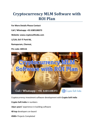 Cryptocurrency MLM software with ROI Plan