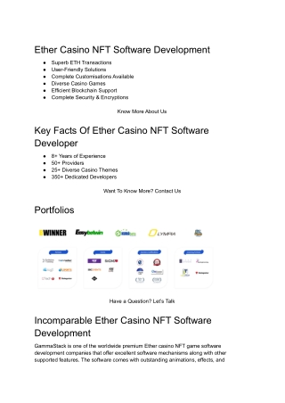 Ether Casino NFT Software Development | GammaStack