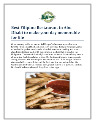 Best Filipino Restaurant in Abu Dhabi to make your day memorable for life