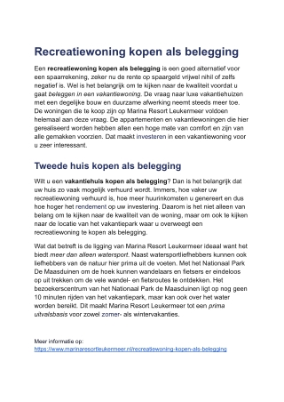 Recreatiewoning kopen als belegging