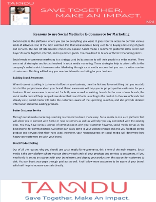 Reasons to use Social Media for E-Commerce for Marketing