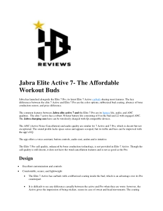 Jabra Elite Active 7- The Affordable Workout Buds