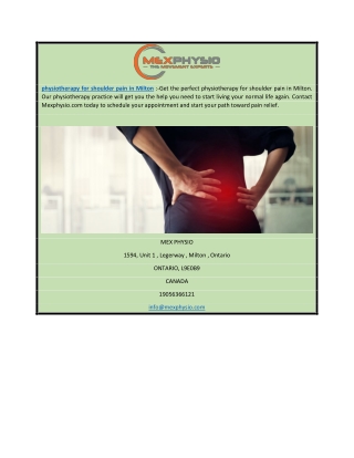 Physiotherapy For Shoulder Pain In Milton | Mexphysio.com