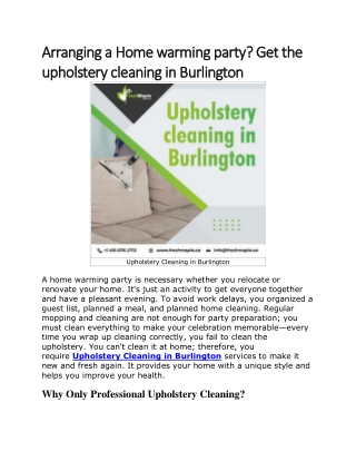 Arranging a Home warming party Get the upholstery cleaning in Burlington