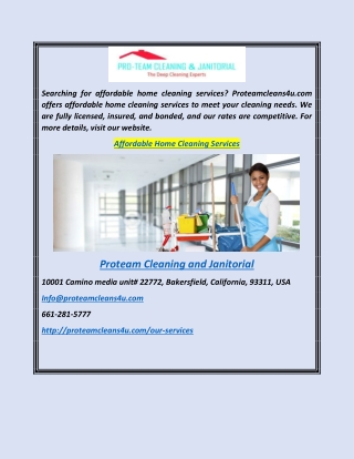 Affordable Home Cleaning Services  Proteamcleans4u.com