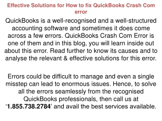 Effective Solutions for How to fix QuickBooks Crash Com error