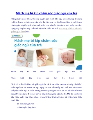 Mách mẹ bí kíp chăm sóc giấc ngủ của trẻ