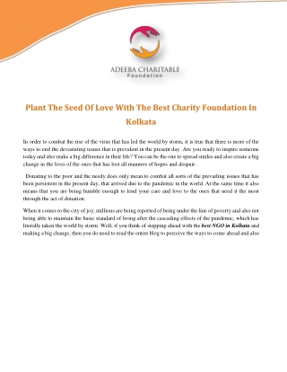 Plant The Seed Of Love With The Best Charity Foundation In Kolkata
