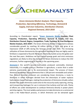 Green Ammonia Market Analysis Reports, 2035