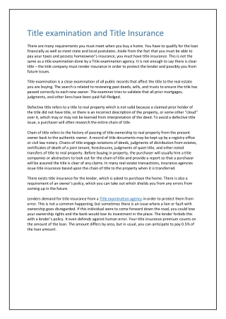 Title examination and Title Insurance