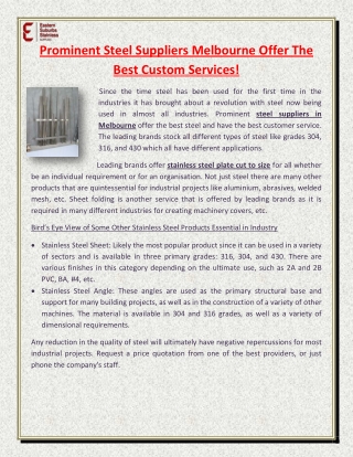 Prominent Steel Suppliers Melbourne Offer The Best Custom Services