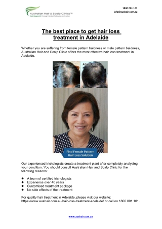 The best place to get hair loss treatment in Adelaide